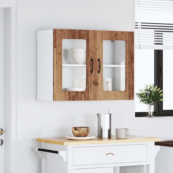 vidaXL Kitchen Wall Cabinet with Glass Door Kalmar Old Wood Engineered Wood