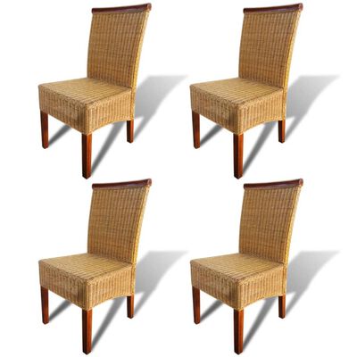 vidaXL Dining Chairs 4 pcs Brown Natural Rattan