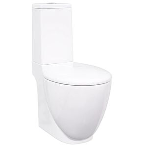 vidaXL WC Ceramic Toilet Bathroom Round Toilet Bottom Water Flow White