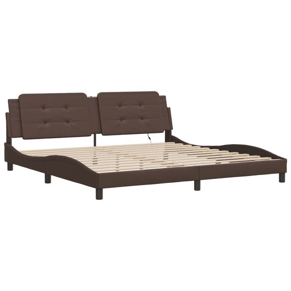 vidaXL Bed Frame with LED without Mattress "Zadar" Brown 200x200 cm
