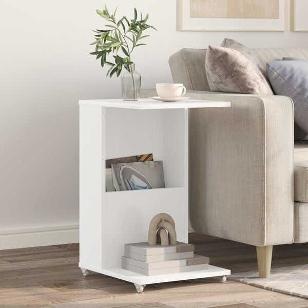 vidaXL Side Table with Wheel White 40 x 35 x 60 cm Engineered Wood