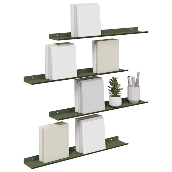 vidaXL Floating Shelf 4 pcs Olive Green 60 x 9 x 2.5 cm Steel