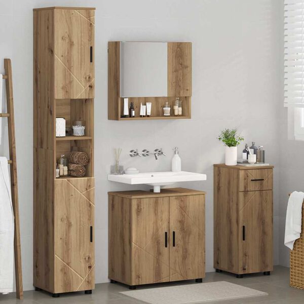 vidaXL Bathroom Furniture Set with Drawer with Door 4 pcs Artisan Oak