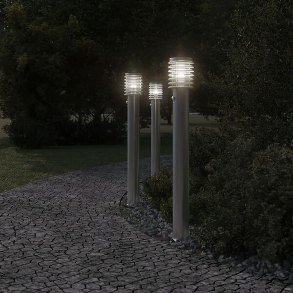 vidaXL Outdoor Floor Lamps with Sensors 3pcs Silver 110cm Stainless Steel