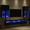 vidaXL TV Wall Cabinet Set with LED Lights with LED 7 pcs Black Oak