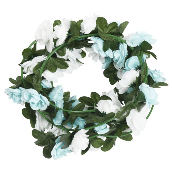 vidaXL Christmas Flower Garlands 6 pcs Blue and White 240 cm