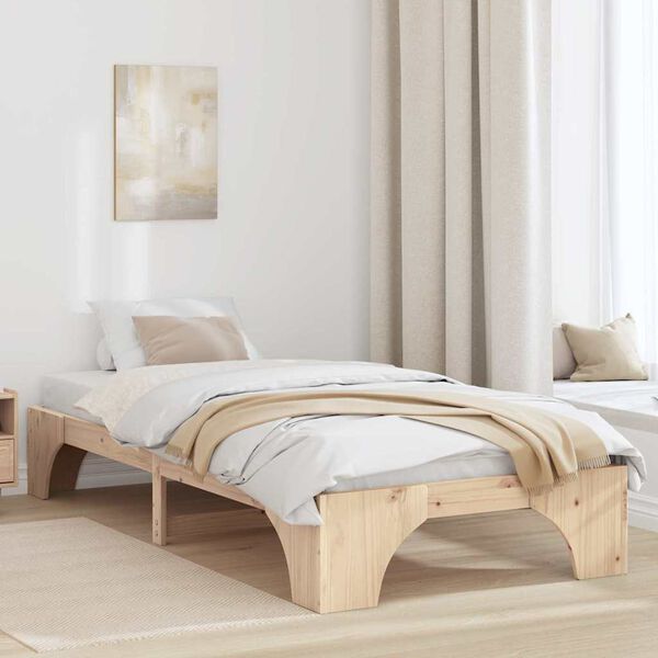 vidaXL Bed Frame Natural 90 x 190 cm Solid Pine Wood