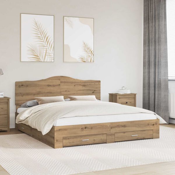 vidaXL Bed Frame with Drawer Artisan Oak 180 x 200 cm Engineered Wood