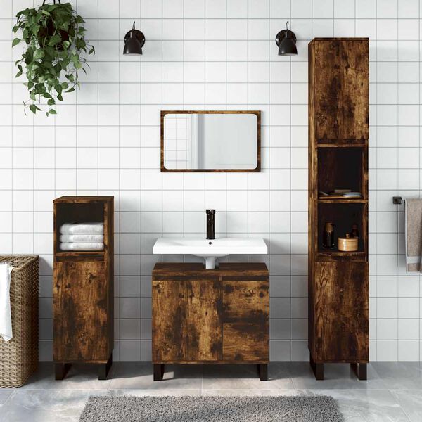 vidaXL Bathroom Cabinet Smoked Oak 65x33x60 cm Engineered Wood