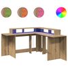 vidaXL Desk with LED Lights Artisian Oak 152x152x91 cm Engineered Wood