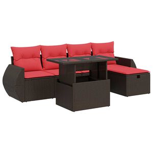 vidaXL 6 Piece Garden Sofa Set with Cushions Brown Poly Rattan Acacia