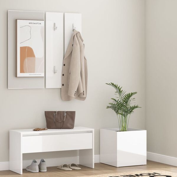 vidaXL Hallway Furniture Set High Gloss White Engineered Wood