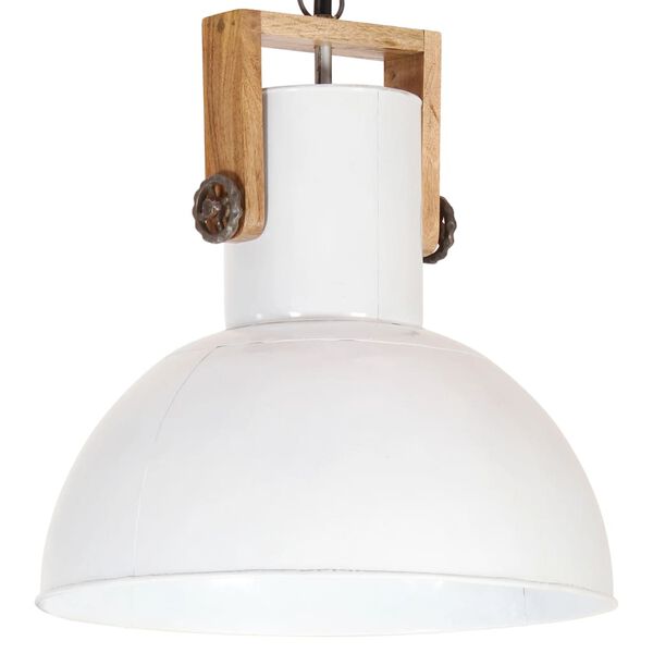 vidaXL Industrial Hanging Lamp 25 W White Round Mango Wood 42 cm E27