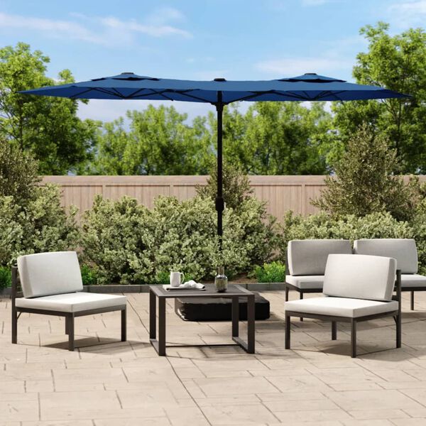 vidaXL Double-Head Garden Parasol Azure Blue 316x145 cm