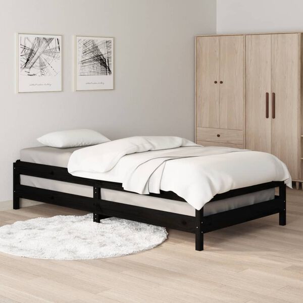 vidaXL Stack Bed without Mattress Black 90x200 cm Solid Wood Pine