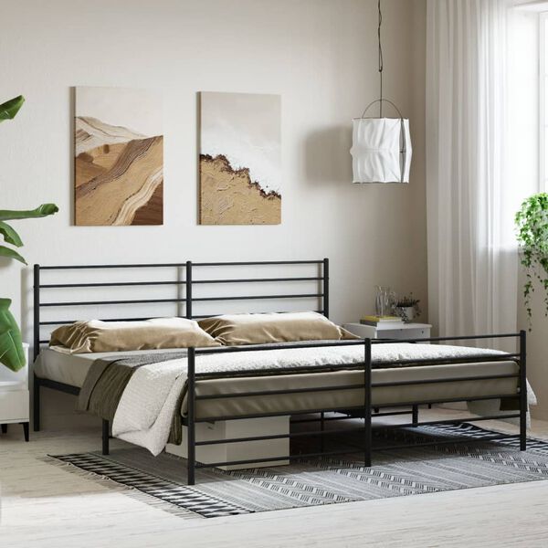 vidaXL Metal Bed Frame without Mattress with Footboard Black 200x200cm
