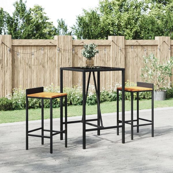 vidaXL Bar Table with Glass Top Black 70x70x110 cm Poly Rattan