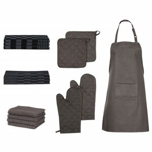 vidaXL 15 Piece Towel Set with Oven Gloves&Pot Holders Black Cotton