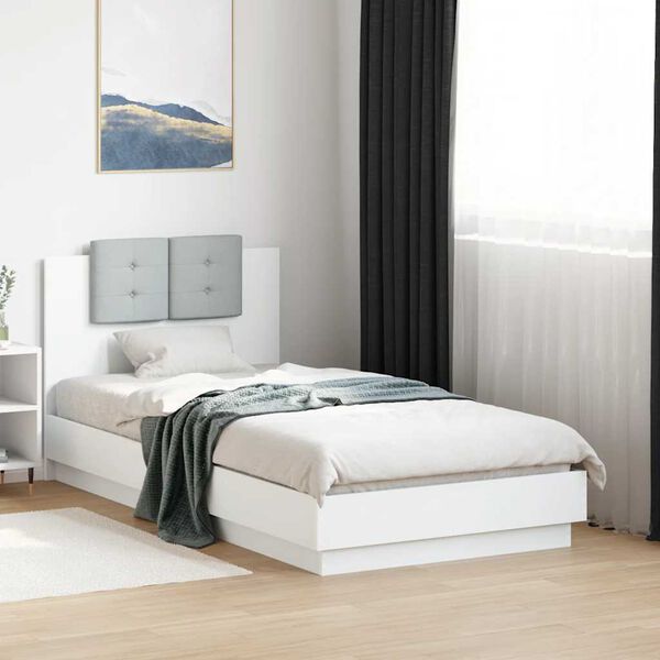 vidaXL Bed Frame with LED without Mattress White 75x190 cm Small Single