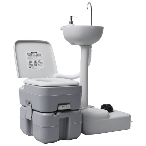 vidaXL Portable Camping Toilet and Handwash Stand Set Grey