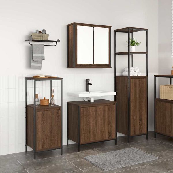 vidaXL Bathroom Furniture Set with Shelf 3 pcs Brown Oak and Black