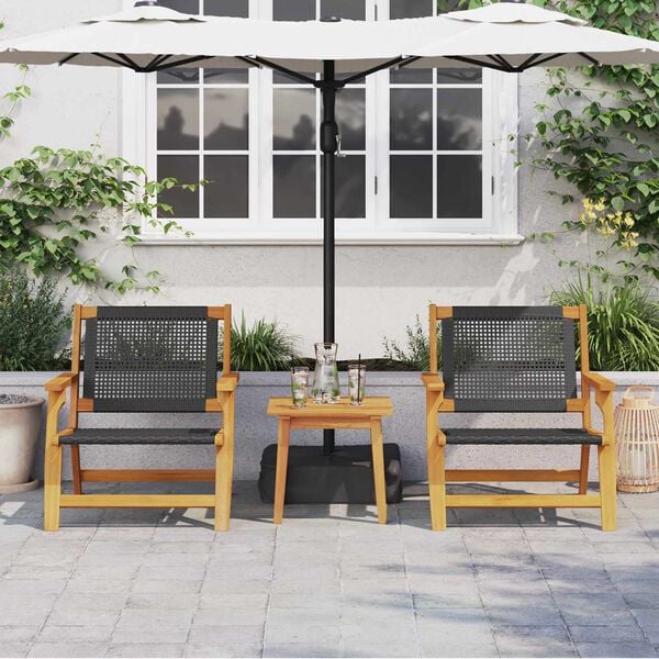 vidaXL Garden Chairs with Table 3 pcs Black Solid Acacia Wood