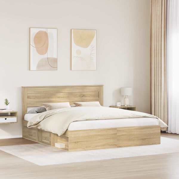 vidaXL Bed Frame with Headboard Sonoma 180 x 200 cm Solid Pine Wood