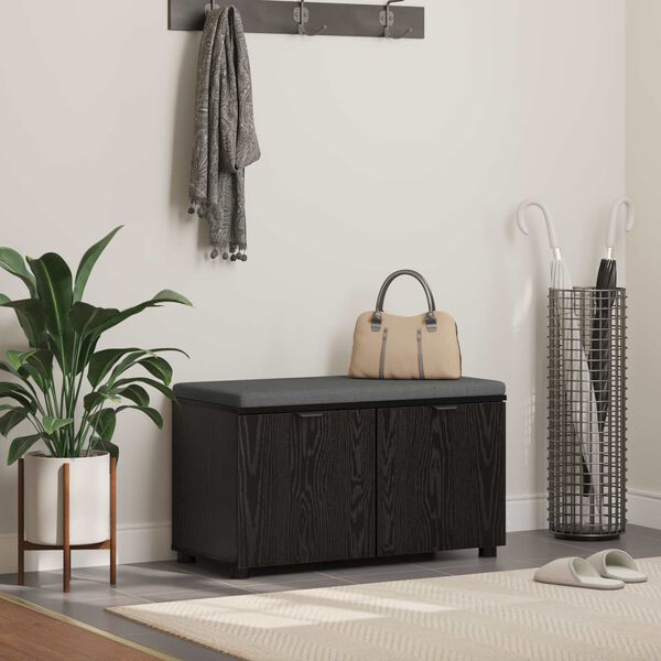 vidaXL Hall Bench with Cushion with Storage Black Oak 80 x 46 x 46 cm