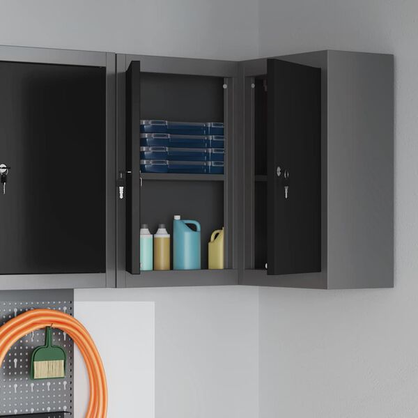 vidaXL Tool Cabinet with Shelf Black and Grey 55 x 55 x 55 cm