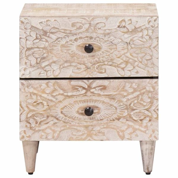 vidaXL Bedside Cabinet 2 pcs White 40 x 33.5 x 46 cm Solid Mango Wood