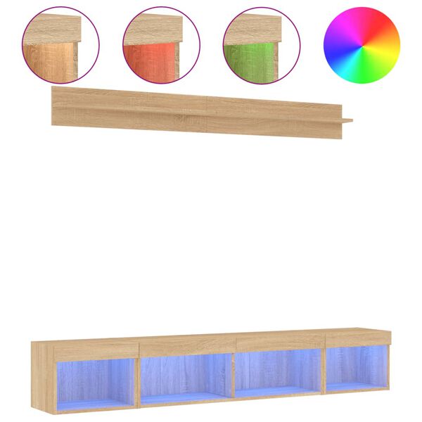 vidaXL 5 Piece TV Wall Units with LED Sonoma Oak Engineered Wood