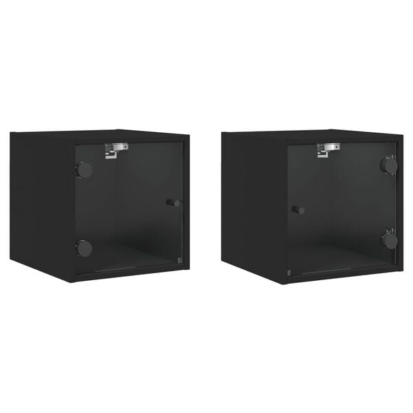 vidaXL Bedside Cabinets with Glass Doors 2 pcs Black 35x37x35 cm