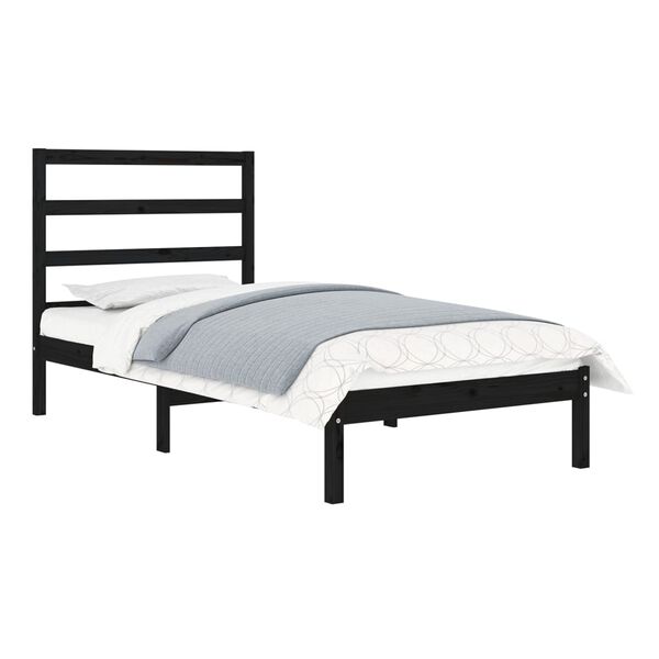 vidaXL Bed Frame without Mattress Black 75x190 cm Small Single Solid Wood