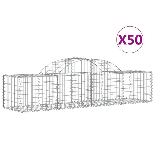 vidaXL Arched Gabion Baskets 50 pcs 200x50x40/60 cm Galvanised Iron
