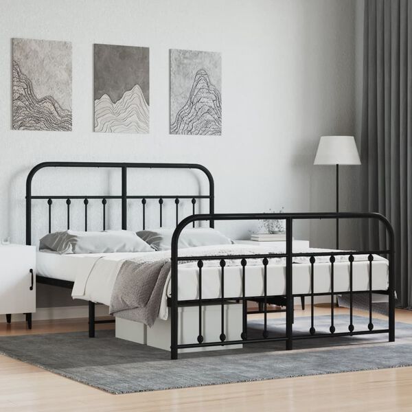 vidaXL Metal Bed Frame without Mattress with Footboard Black 140x190cm