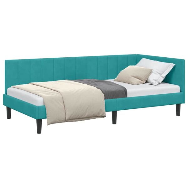 vidaXL Corner Bed Frame Turquoise 100 cm x 200 cm Velvet
