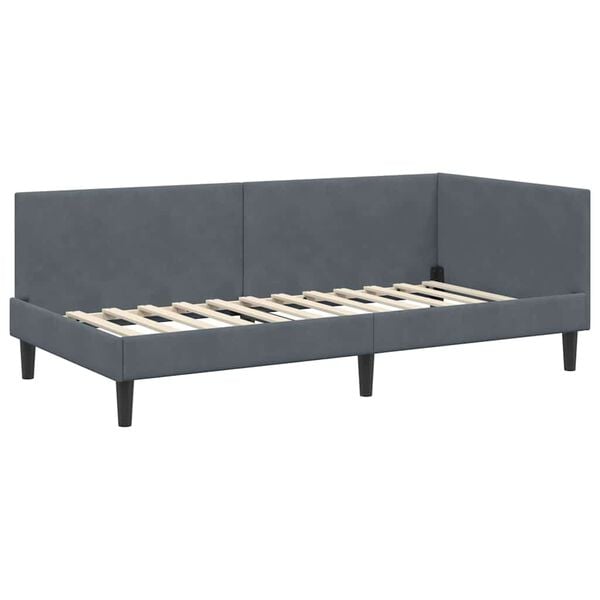 vidaXL Corner Bed Frame with Headboard Dark Grey 90 cm x 190 cm Velvet