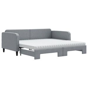 vidaXL Daybed with Trundle and Mattresses Light Grey 90x190 cm Fabric