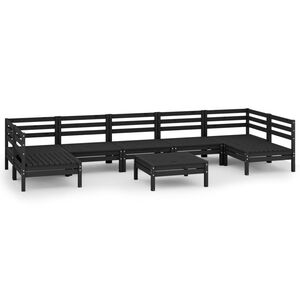 vidaXL 8 Piece Garden Lounge Set Black Solid Wood Pine