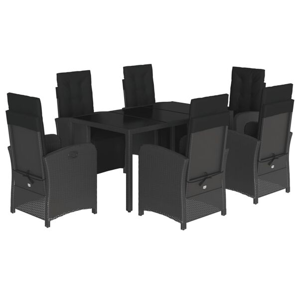 vidaXL 7 Piece Garden Dining Set with Cushions Black Poly Rattan