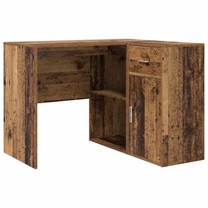 vidaXL Corner Desk with Drawer with Shelf Old Wood 102 x 88 x 75 cm