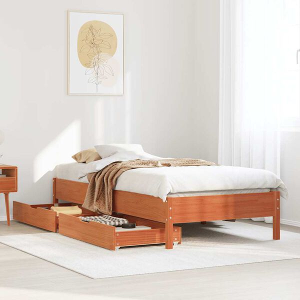 vidaXL Bed Frame without Mattress Wax Brown 90x200 cm Solid Wood Pine