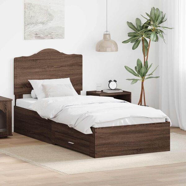 vidaXL Bed Frame with Headboard Brown Oak 100 x 200 cm Engineered Wood
