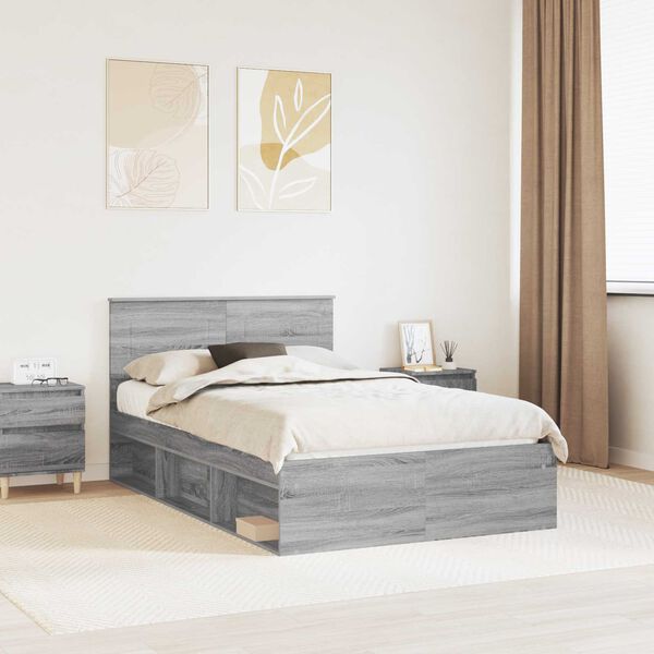 vidaXL Bed Frame Grey Sonoma 120 x 190 cm Engineered wood
