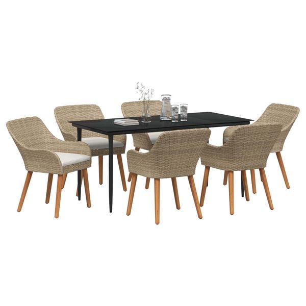 vidaXL Garden Dining Set with Cushion 7 pcs Beige Poly Rattan