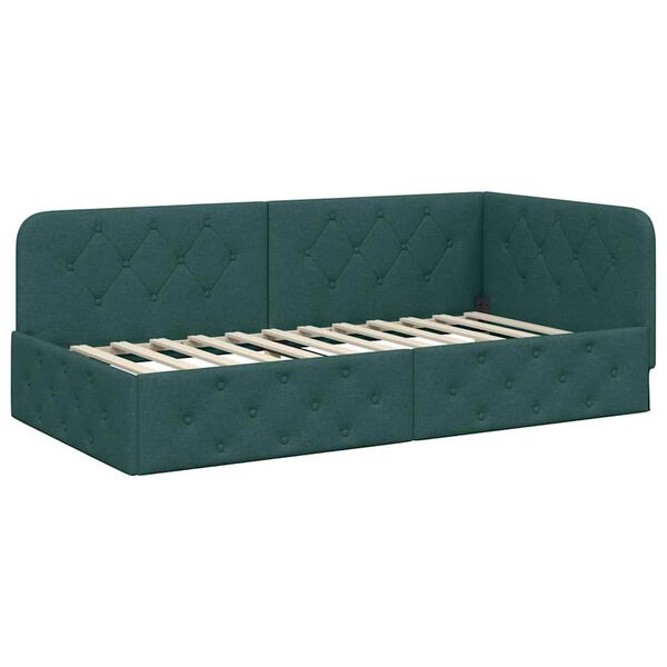 vidaXL Corner Bed Frame with Headboard Dark Green 100 x 200 cm Fabric