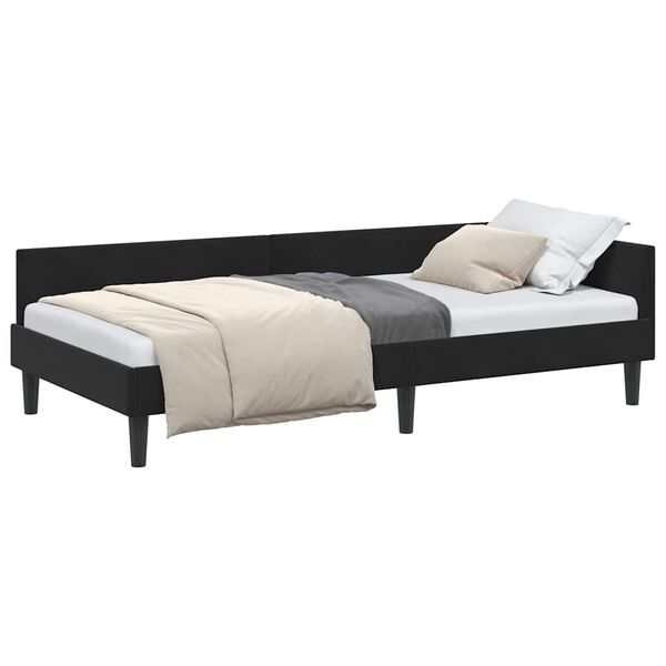 vidaXL Corner Bed Frame with Headboard Black 100 cm x 200 cm Velvet