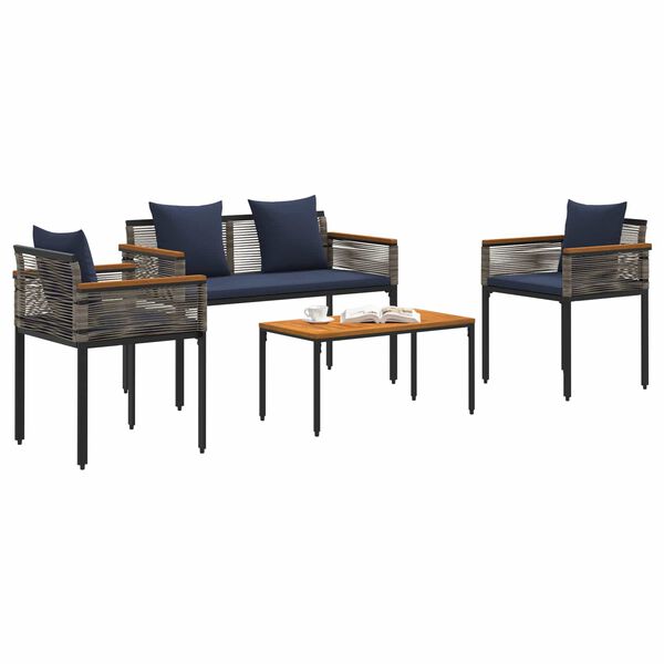 vidaXL Outdoor Furniture Set 4 pcs Grey and Navy Blue PE Rattan