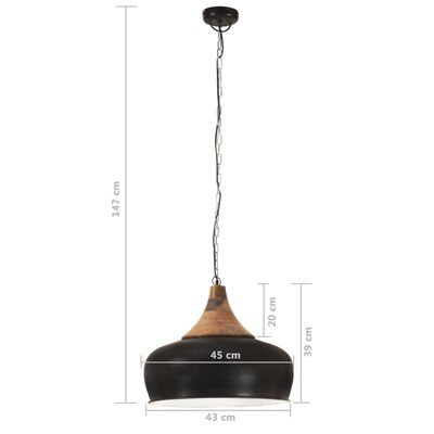 vidaXL Industrial Hanging Lamp Black Iron & Solid Wood 45 cm E27