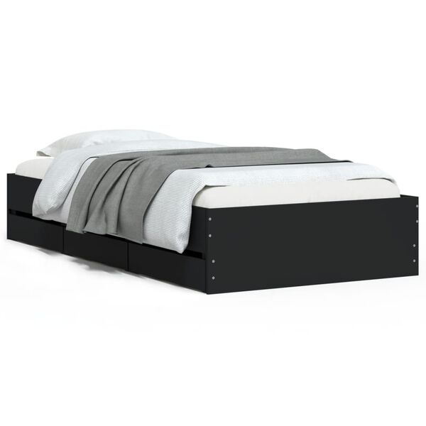 vidaXL Bed Frame with Drawers without Mattress Black 100x200 cm